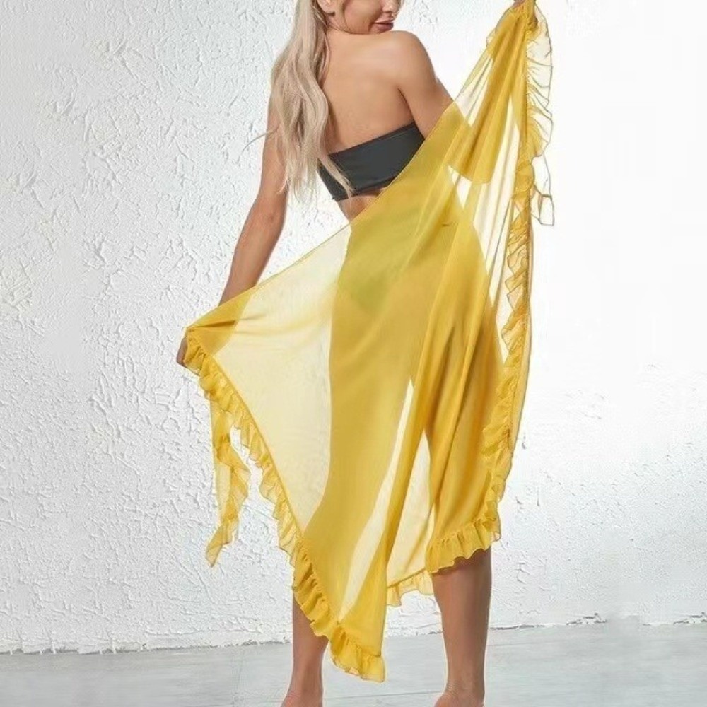 Sarong Pareo Wrap - Şal Fırfırlı Tasarım Pareo Düz Renk