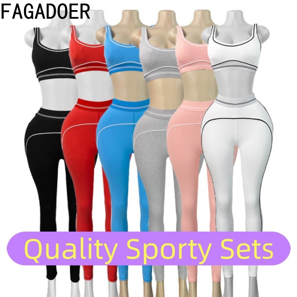 Quality Summer Clothing For Women - FAGADOER Moda Patchwork Kaliteli Sportif Setler