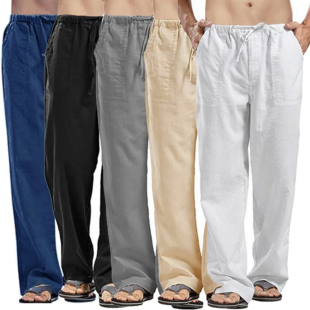 Summer Clothing Men Linen - Günlük erkek pantolonları pamuk keten pantolon