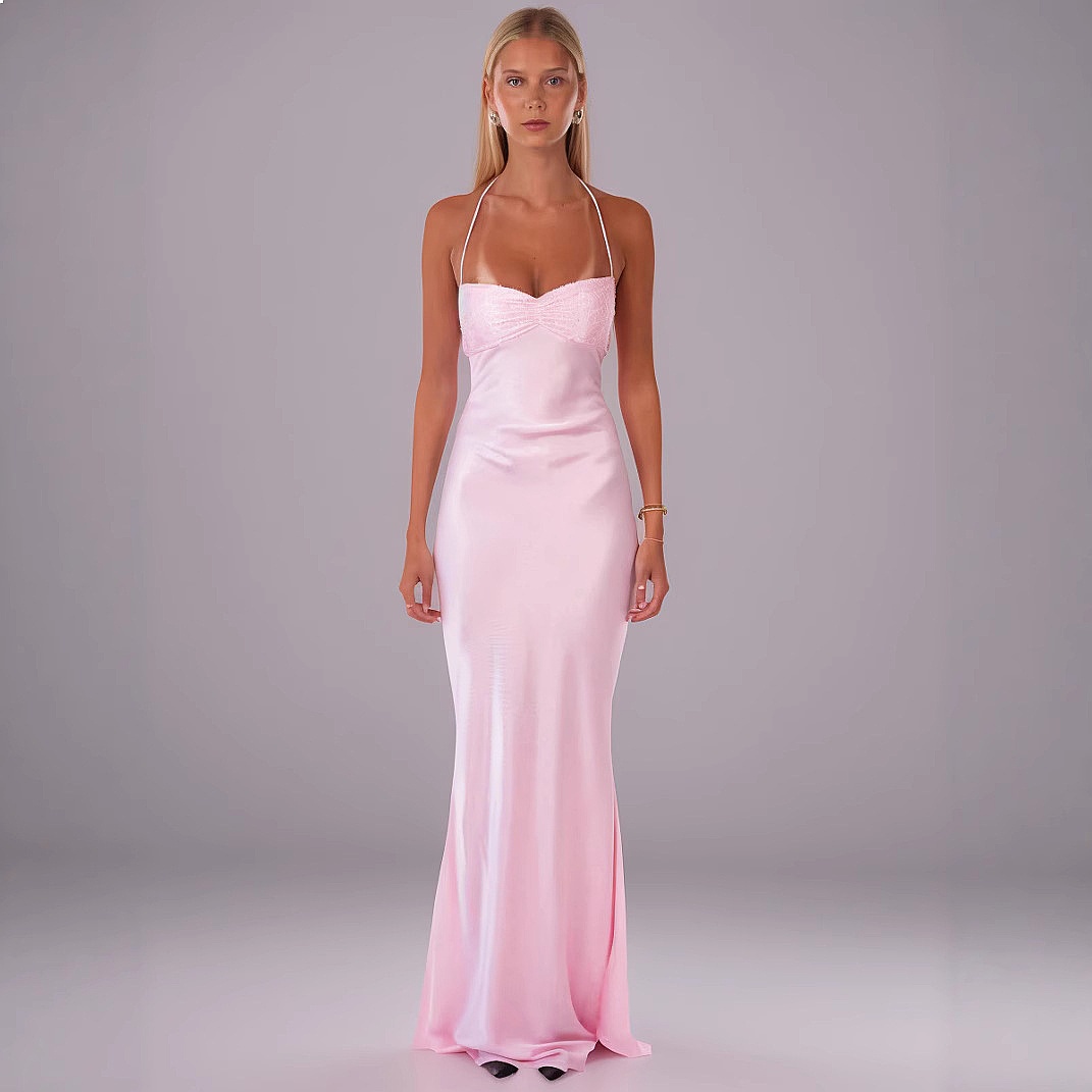 Summer Clothing For Older Women - Seksi Pul Payetli Saten Sırtı Açık