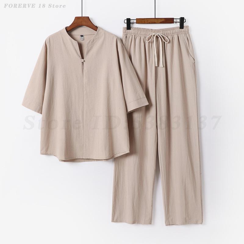 Summer Clothing Men Linen - Yaz Yeni Keten-Pamuk Erkek 2 Adet