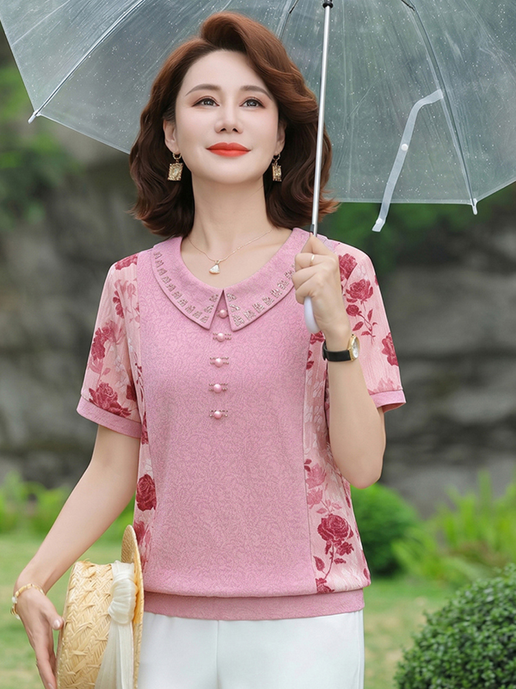 Summer Clothing Over 60 - Zayıflatıcı Kısa Kollu Tişört Modaya Uygun