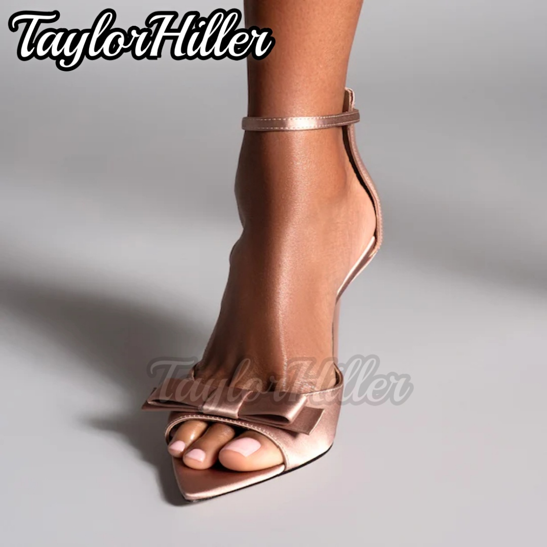 Summer Holiday Clothing Women - Nazik Pembe Kelebek Düğümlü Yüksek Topuklu