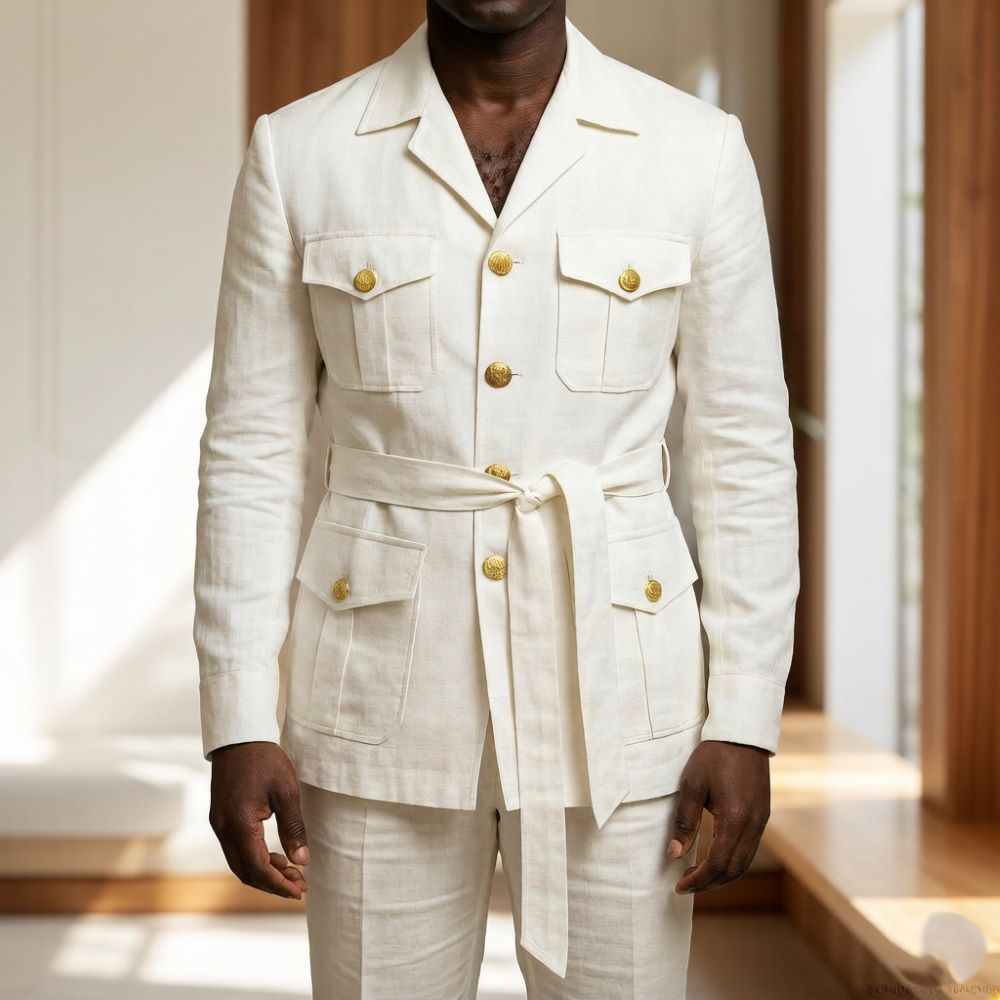 Summer Clothing Men Linen - Erkekler İçin Kırık Beyaz Keten Safari