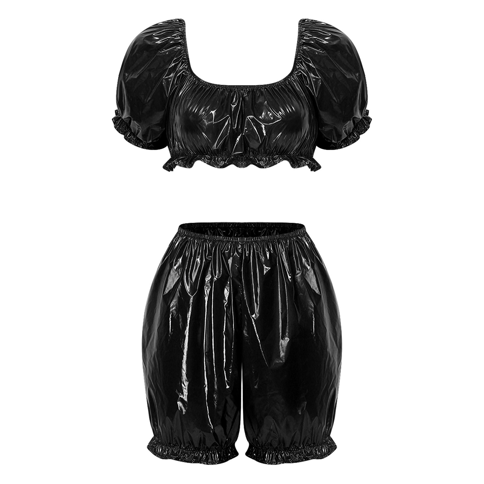 Summer Clothing Tops - Kadınlar İçin Islak Görünümlü PU Deri