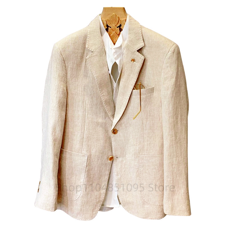 Summer Clothing Men Linen - Bej Keten Takım Elbise Ceket erkek