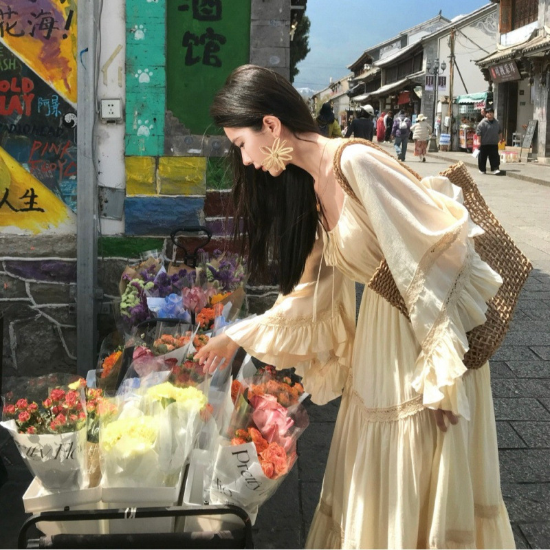 Yeni Zarif Kare Yaka Trompet K - Summer Clothing For Older Women incelemesi ve fiyatı