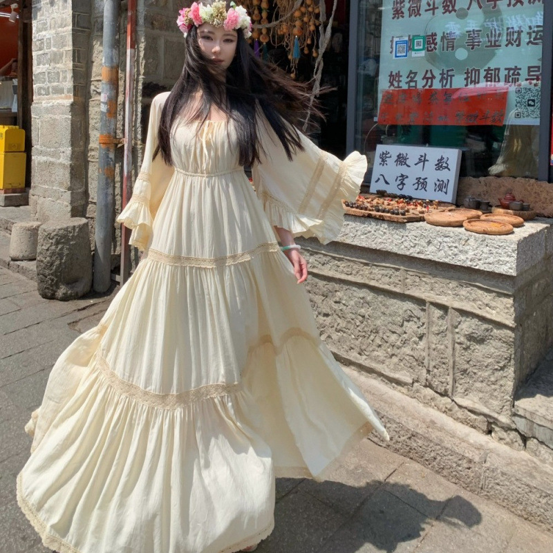 Yeni Zarif Kare Yaka Trompet K - Summer Clothing For Older Women incelemesi ve fiyatı