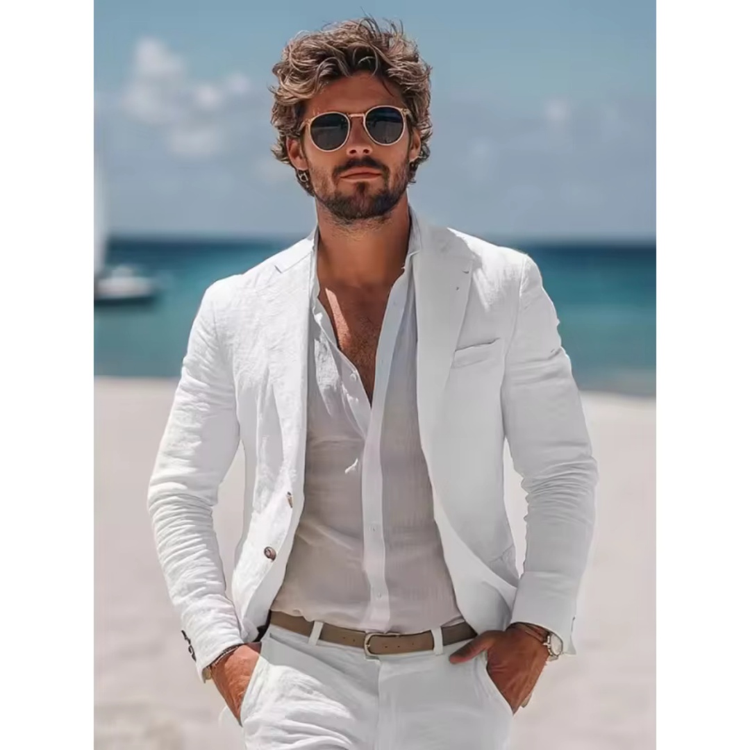 Beyaz Keten 2 Parça Erkek Takı - Summer Clothing Men Linen incelemesi ve fiyatı