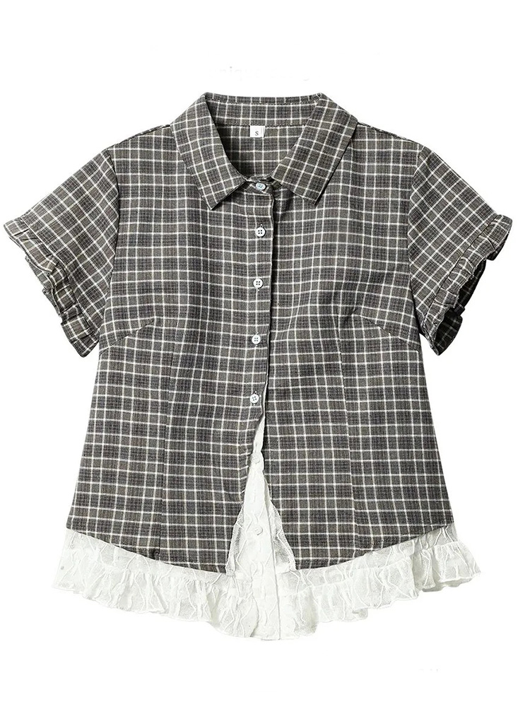 Dantel Patchwork Ekose Gömlek  - Summer Japanese Clothing incelemesi ve fiyatı