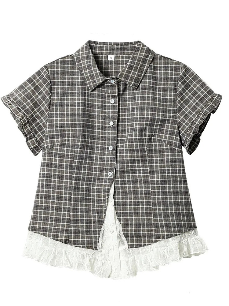Dantel Patchwork Ekose Gömlek  - Summer Japanese Clothing incelemesi ve fiyatı