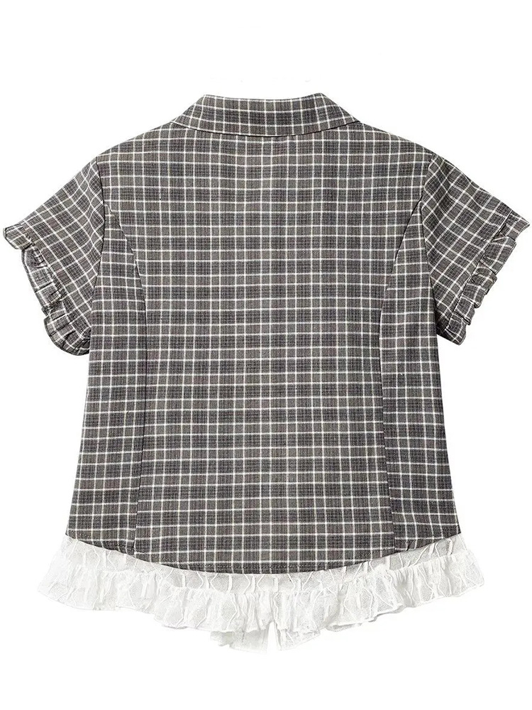 Dantel Patchwork Ekose Gömlek  - Summer Japanese Clothing incelemesi ve fiyatı